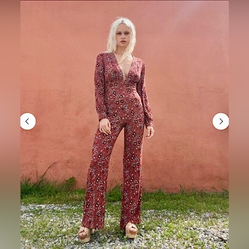 NWOT Free People SOME LIKE IT HOT Jumpsuit Sz 6 Color Rust Combo RSP $168
